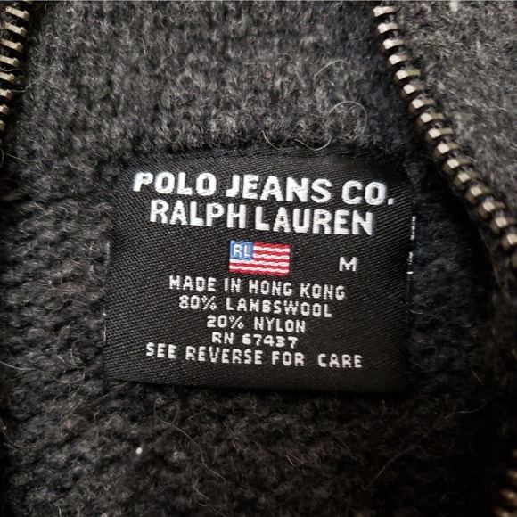 VTG Polo Jeans Ralph Lauren Varsity Laine Wool Chunky Cardigan Hong Kong M - Picture 9 of 10